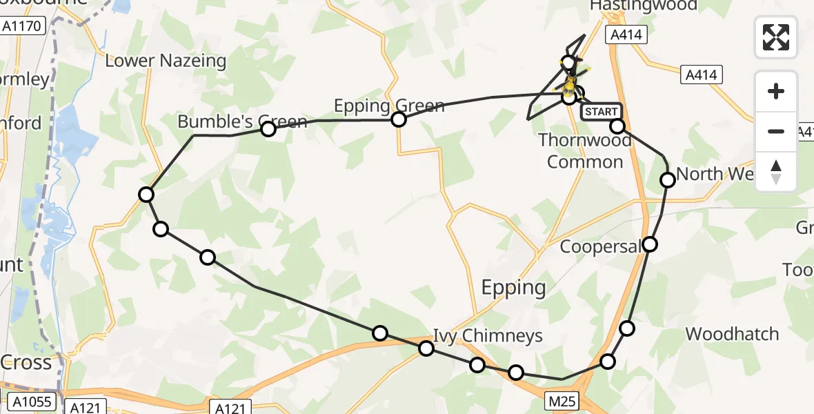 Flight route Police Helicopter North Weald Bassett - Thornwood Common, 23 May 2026, 16:54