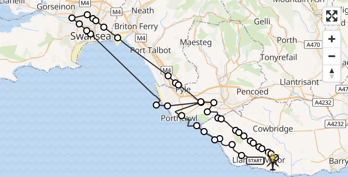 Flight route Police Helicopter Llantwit Major - MOD St Athan, 23 May 2026, 17:08