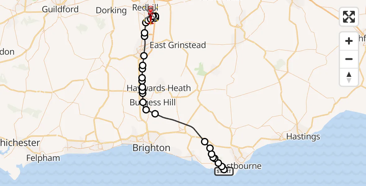 Flight route Air Ambulance Helicopter Birling Gap - Redhill Aerodrome, 23 May 2026, 17:17
