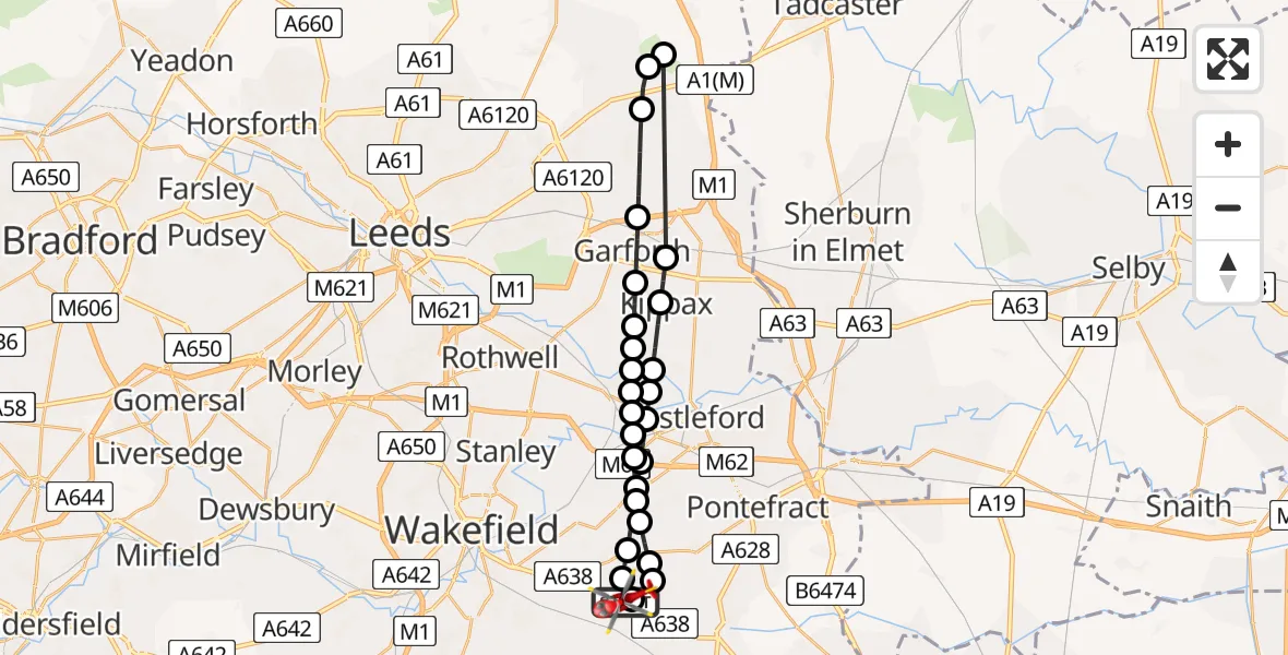 Flight route Air Ambulance Helicopter YAA Nostell Helicopter Port - YAA Nostell Helicopter Port, 23 May 2026, 17:48