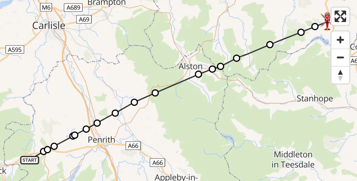 Flight route Air Ambulance Helicopter Scales - Slaley, 23 May 2026, 18:02