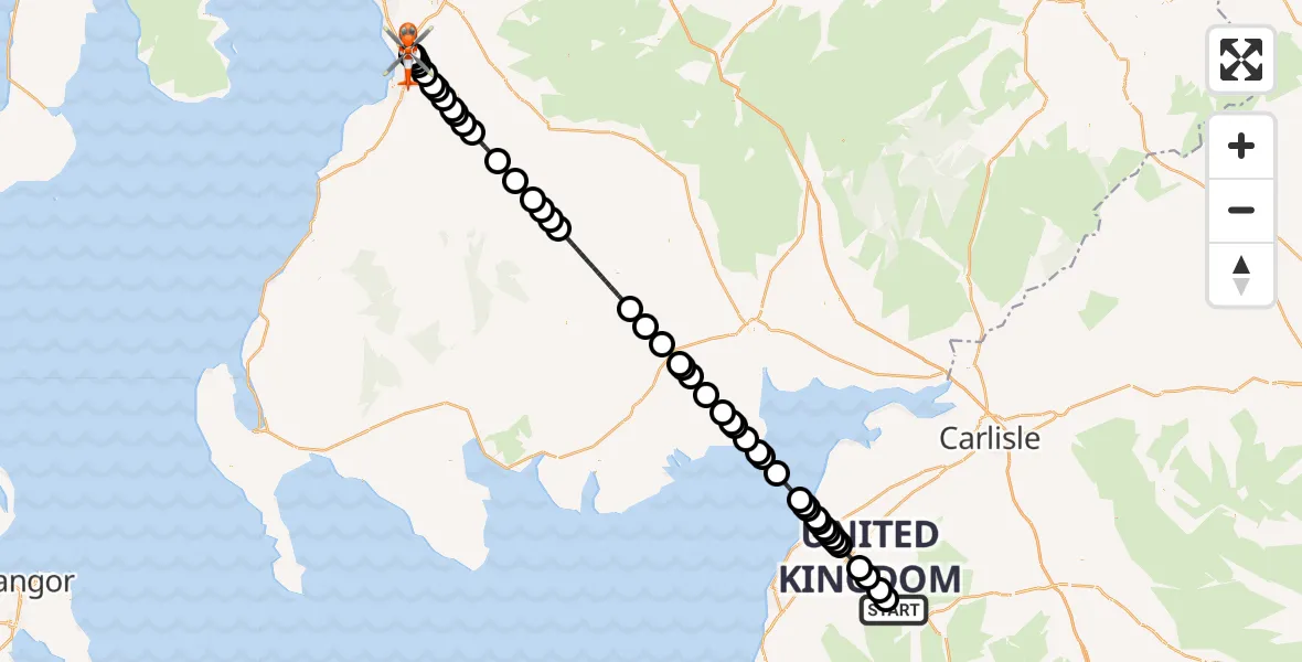 Flight route Coastguard Helicopter Thornthwaite - Glasgow Prestwick Airport, 23 May 2026, 18:18