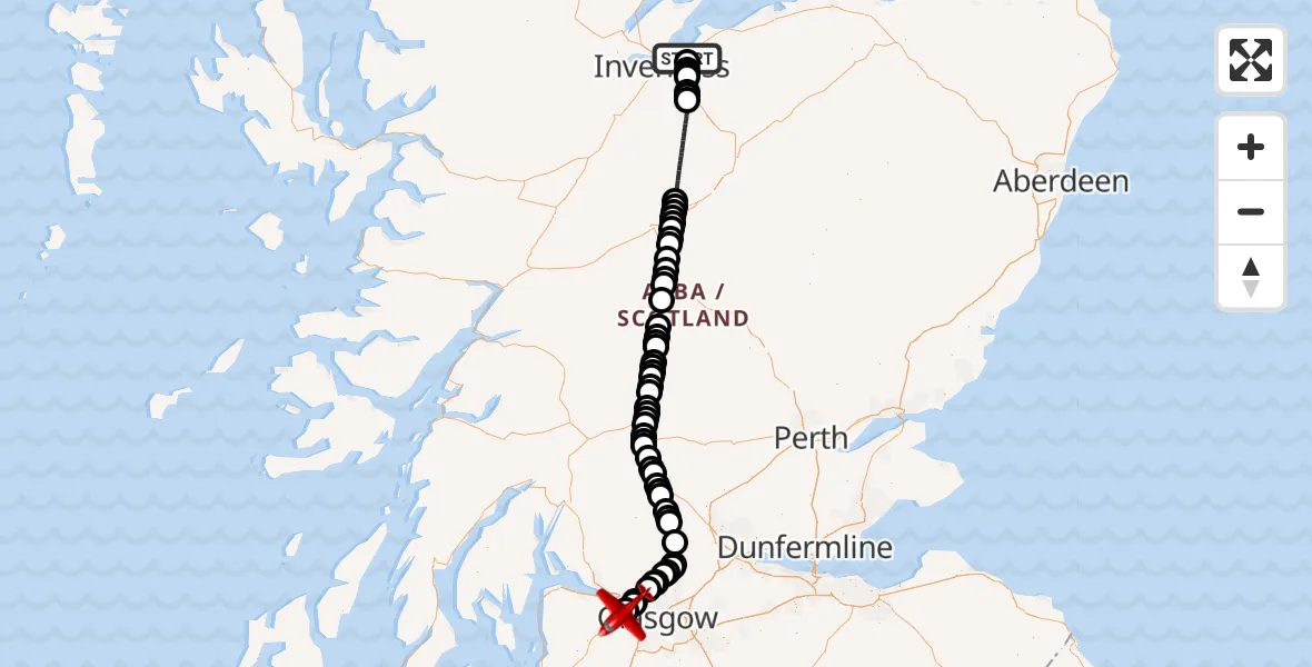 Flight route Air Ambulance Aircraft Inverness - Glasgow Airport, 23 May 2026, 18:23