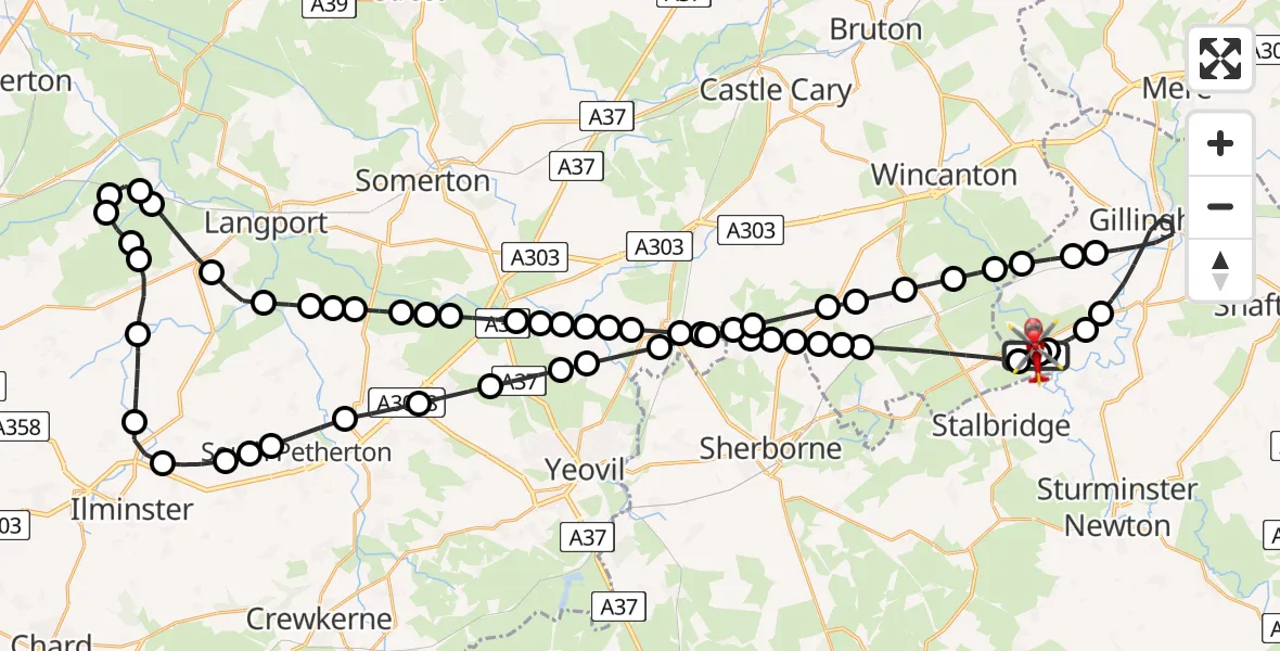 Flight route Air Ambulance Helicopter Henstridge Airfield - Henstridge Airfield, 23 May 2026, 18:28