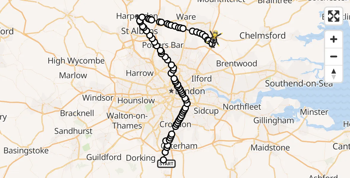 Flight route Police Helicopter Salfords - North Weald Airfield, 23 May 2026, 19:04