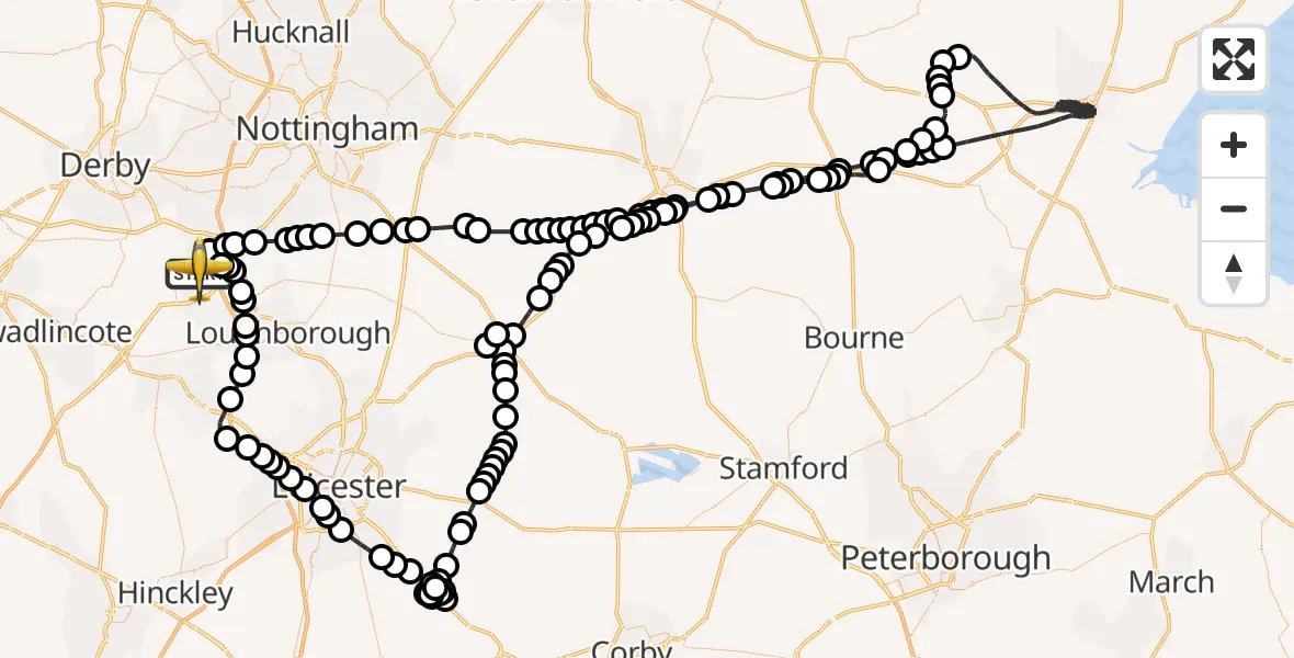 Flight route Police Aircraft East Midlands Airport - East Midlands Airport, 23 May 2026, 19:05