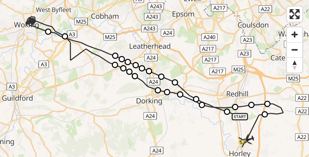 Flight route Police Helicopter Salfords - Salfords, 23 May 2026, 19:16