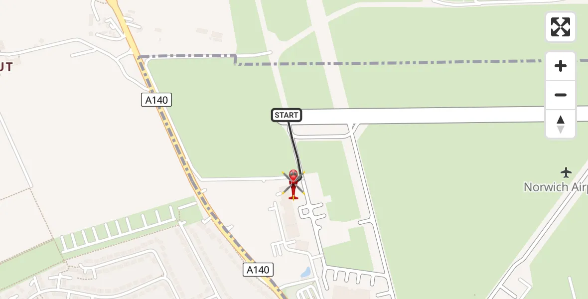 Flight route Air Ambulance Helicopter Norwich Airport - Norwich Airport, 23 May 2026, 21:06