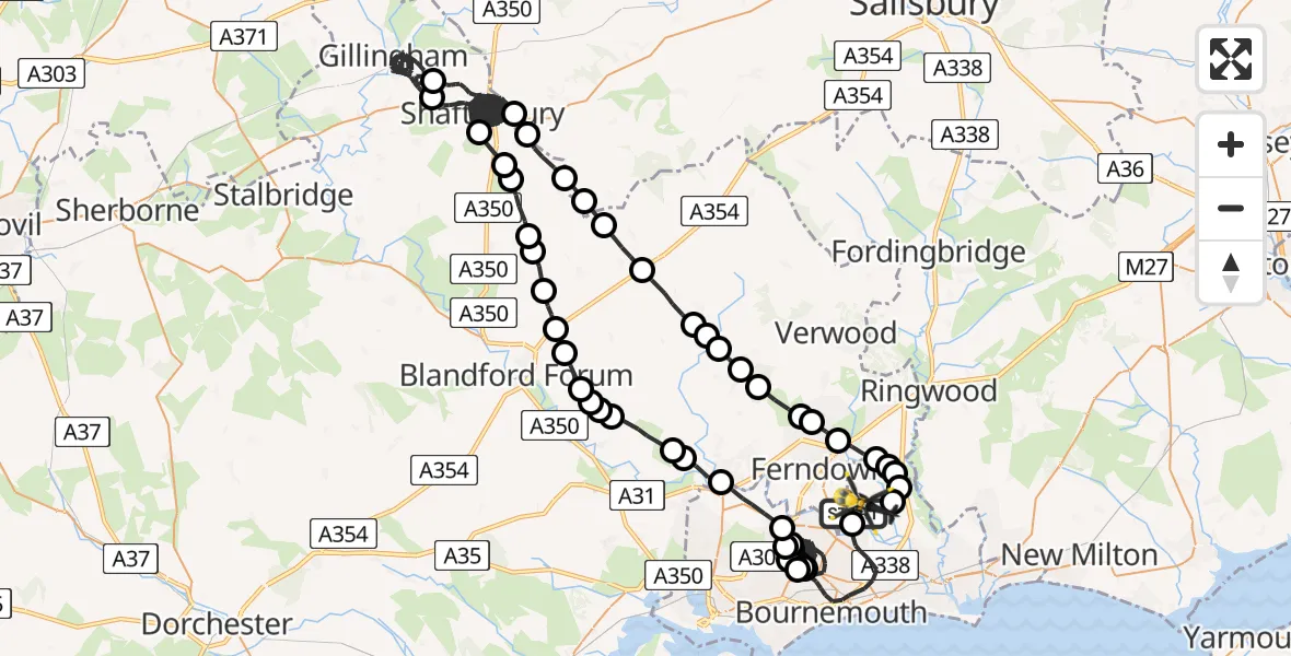 Flight route Police Helicopter Bournemouth Airport - Bournemouth Airport, 23 May 2026, 21:18