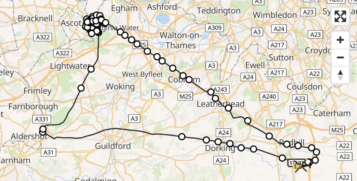 Flight route Police Helicopter Salfords - Salfords, 23 May 2026, 21:43