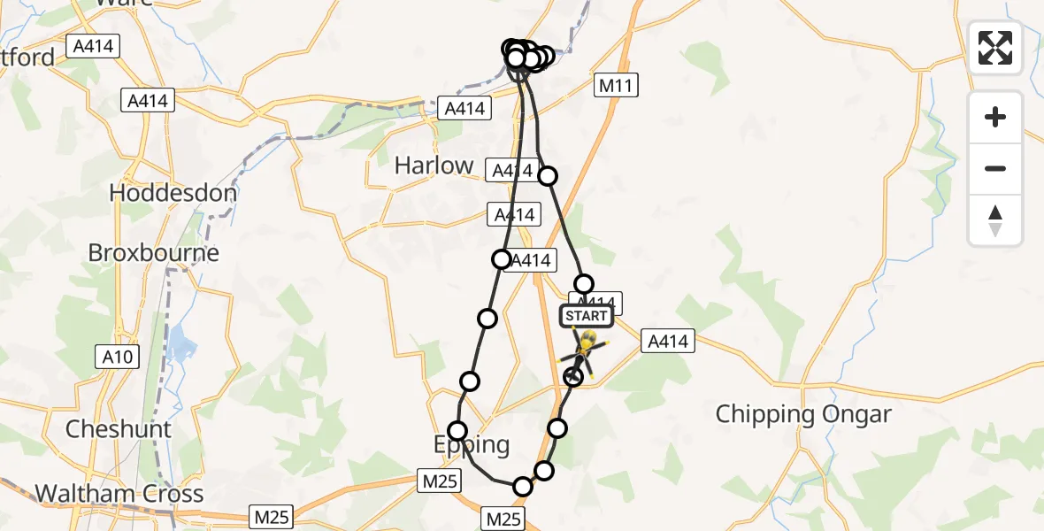 Flight route Police Helicopter North Weald Airfield - North Weald Airfield, 23 May 2026, 22:49