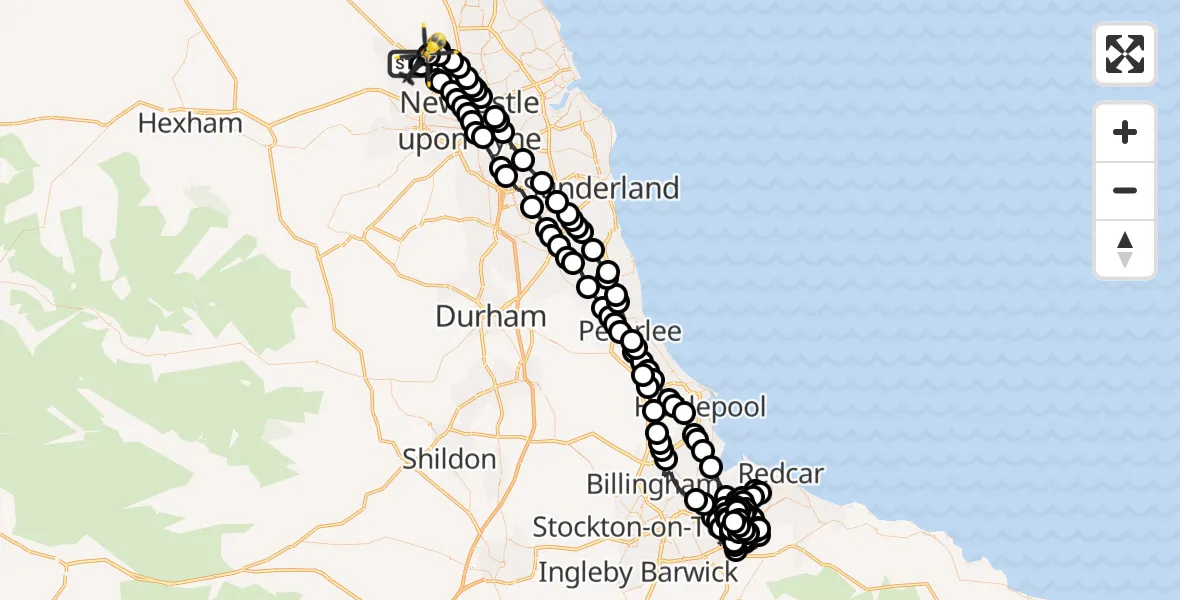 Flight route Police Helicopter Newcastle International Airport - Newcastle International Airport, 24 May 2026, 00:05