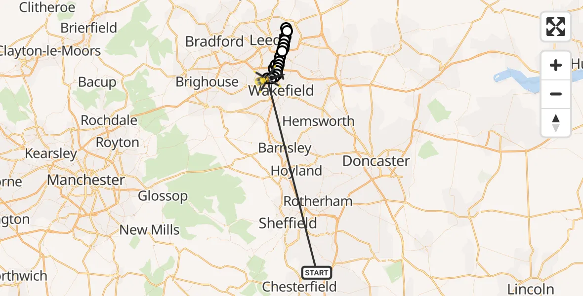 Flight route Police Helicopter Staveley - Brandy Carr, 24 May 2026, 00:17