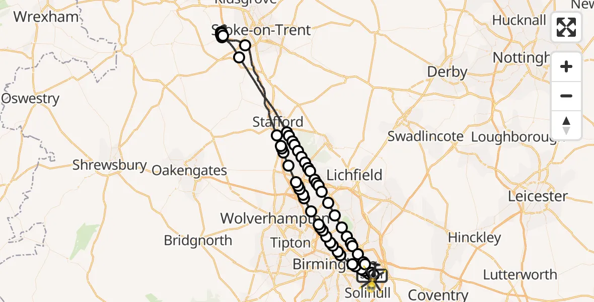 Flight route Police Helicopter Birmingham Airport - Birmingham Airport, 24 May 2026, 00:28