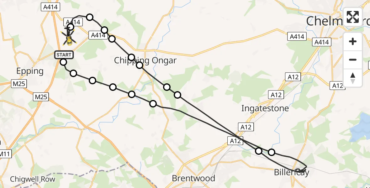 Flight route Police Helicopter North Weald Airfield - North Weald Airfield, 24 May 2026, 01:13