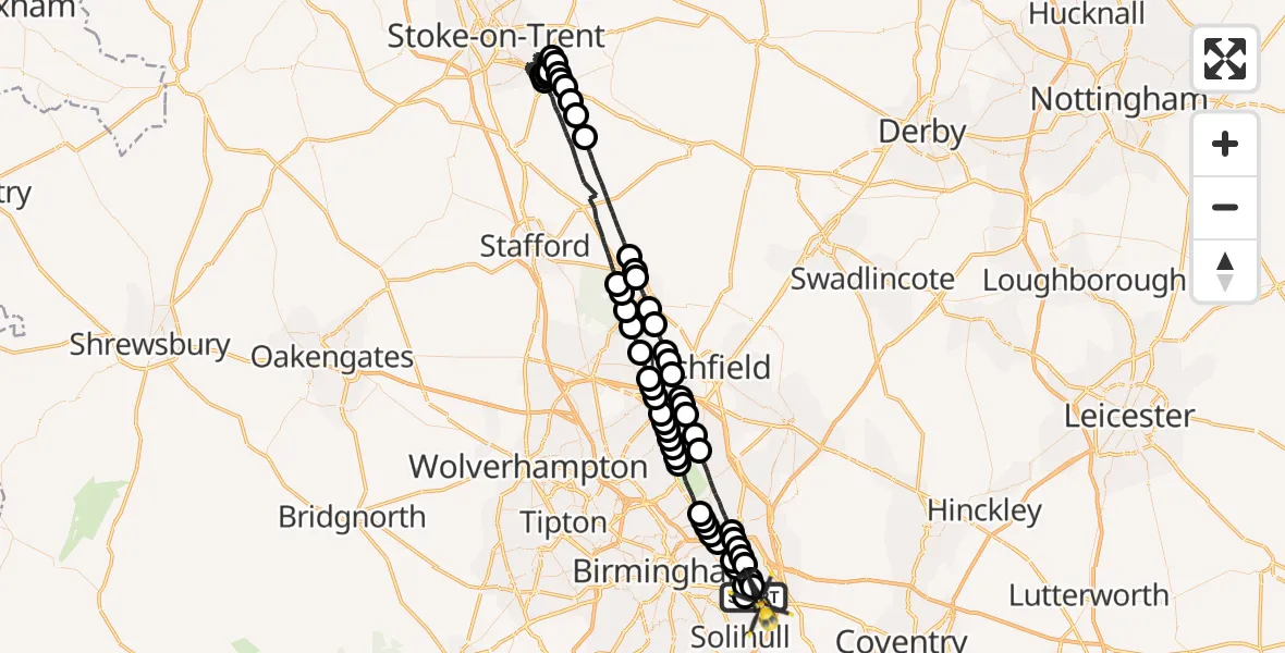 Flight route Police Helicopter Birmingham Airport - Birmingham Airport, 24 May 2026, 02:36