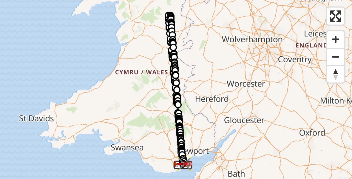 Flight route Air Ambulance Helicopter Cardiff Heliport - Cardiff Heliport, 24 May 2026, 03:10