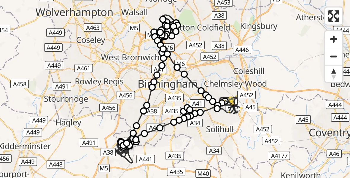 Flight route Police Helicopter Birmingham Airport - Birmingham Airport, 24 May 2026, 04:15