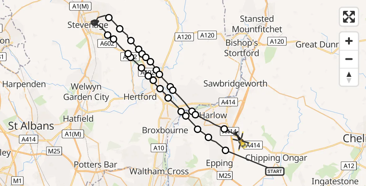 Flight route Police Helicopter Little End - North Weald Bassett, 24 May 2026, 06:33
