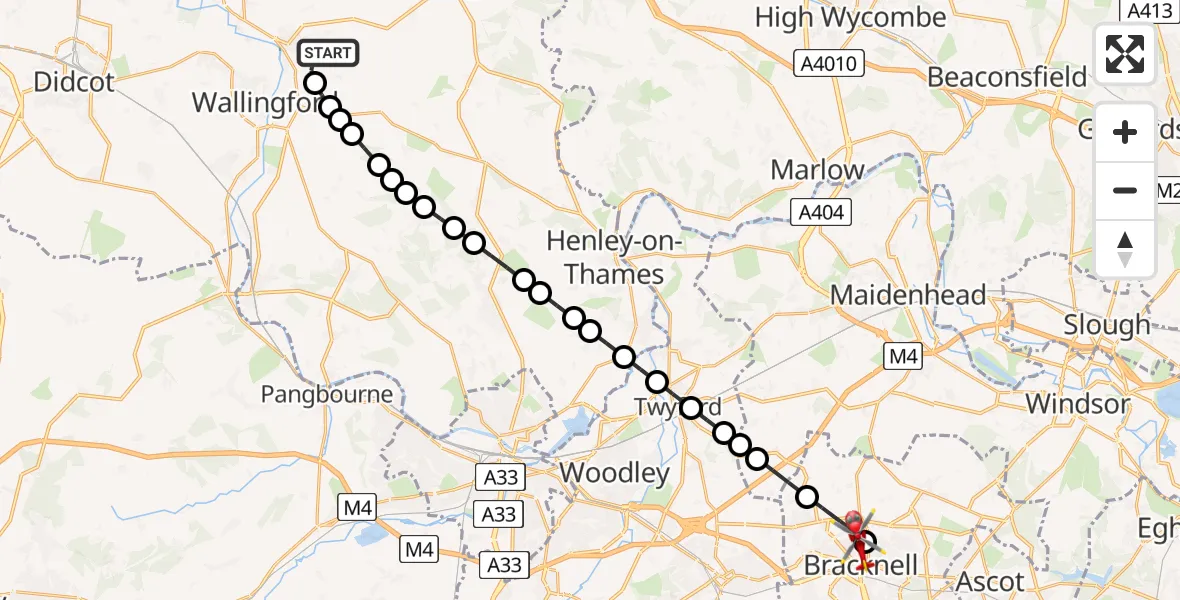 Flight route Air Ambulance Helicopter RAF Benson - Bracknell, 24 May 2026, 06:45