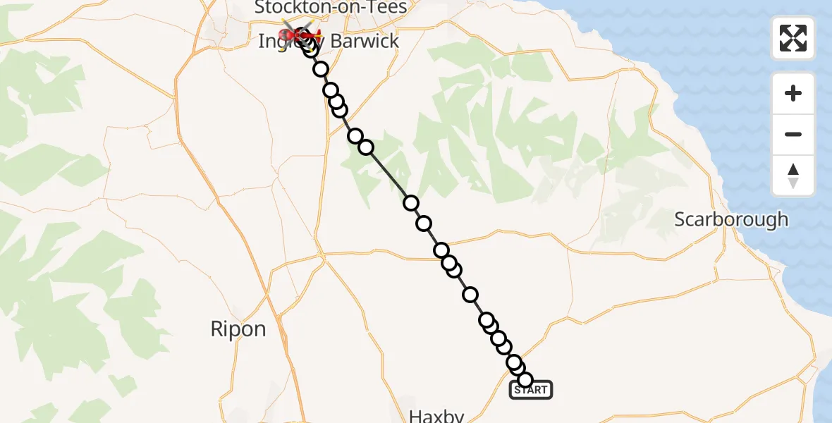 Flight route Air Ambulance Helicopter Howsham - Egglescliffe, 24 May 2026, 08:25