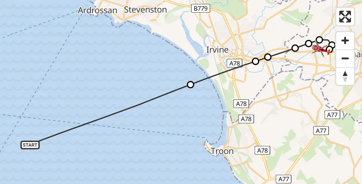 Flight route Air Ambulance Helicopter Inner Seas - Crosshouse, 24 May 2026, 08:41