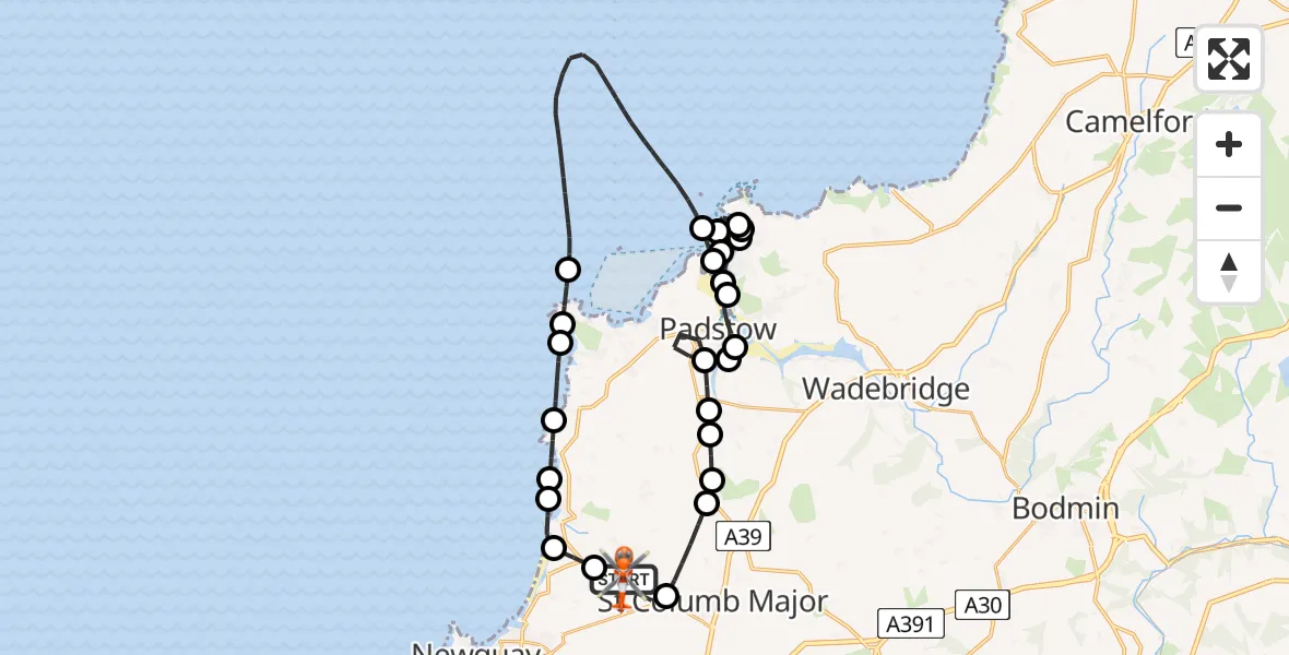 Flight route Coastguard Helicopter Cornwall Airport Newquay - Cornwall Airport Newquay, 24 May 2026, 08:47