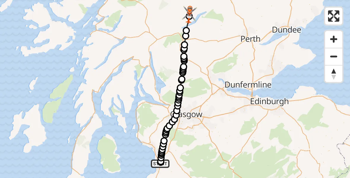 Flight route Coastguard Helicopter Glasgow Prestwick Airport - Perth and Kinross, 24 May 2026, 09:21