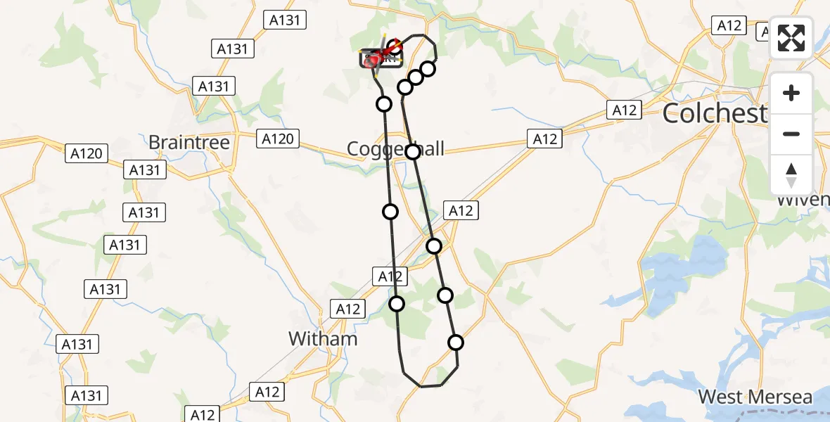 Flight route Air Ambulance Helicopter Earls Colne Airfield - Earls Colne Airfield, 24 May 2026, 09:49