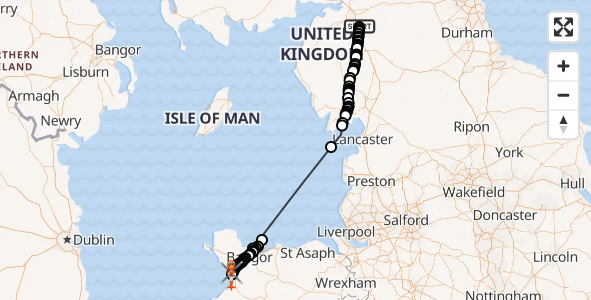 Flight route Coastguard Helicopter Hesket - Caernarfon Airport, 24 May 2026, 10:06