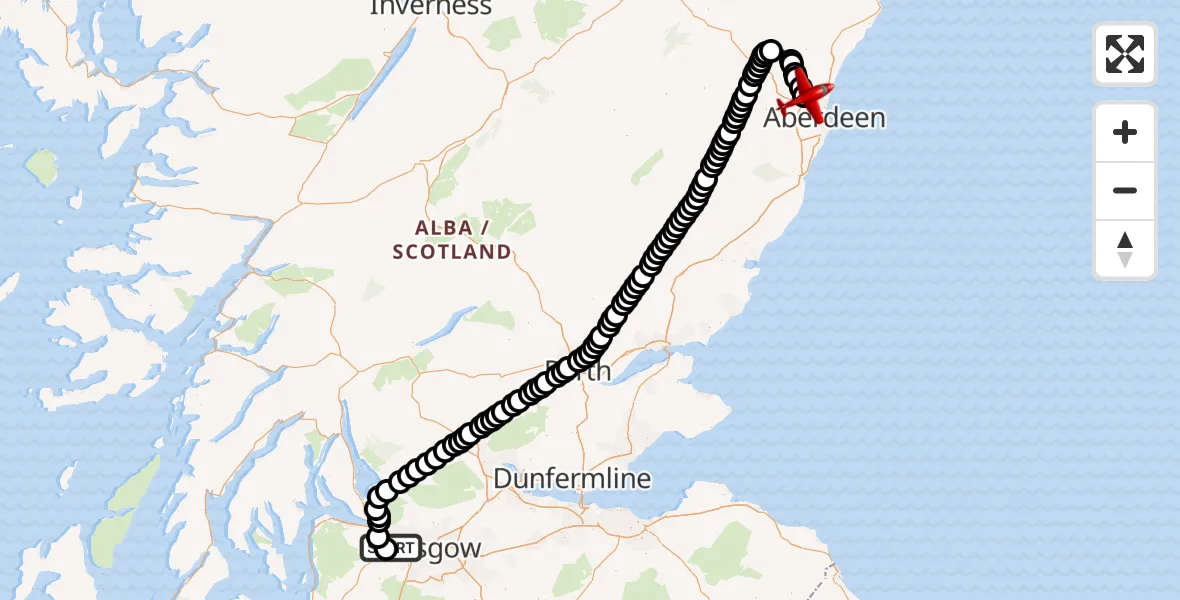 Flight route Air Ambulance Aircraft Glasgow Airport - Aberdeen International Airport, 24 May 2026, 10:10