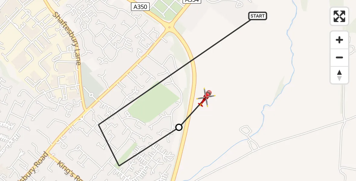Flight route Air Ambulance Helicopter Blandford Forum - Blandford Camp, 24 May 2026, 10:52
