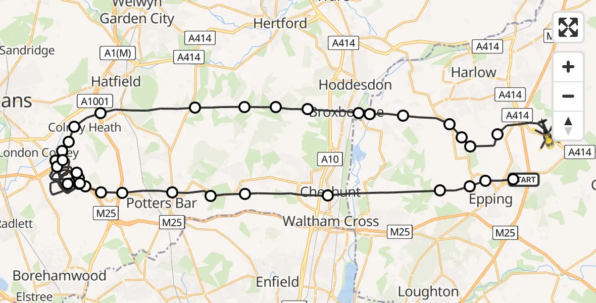 Flight route Police Helicopter North Weald Bassett - North Weald Bassett, 24 May 2026, 11:19
