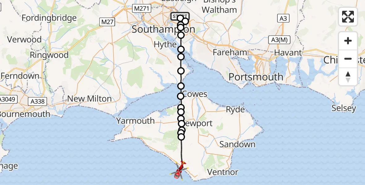 Flight route Air Ambulance Helicopter West End - Chale, 24 May 2026, 11:45