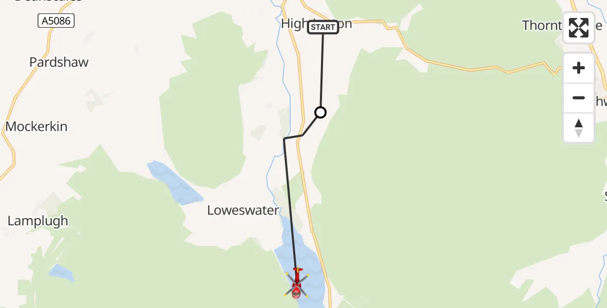 Flight route Air Ambulance Helicopter High Lorton - Crummock Water, 24 May 2026, 11:45