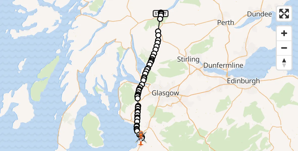 Flight route Coastguard Helicopter Killin - Glasgow Prestwick Airport, 24 May 2026, 12:06