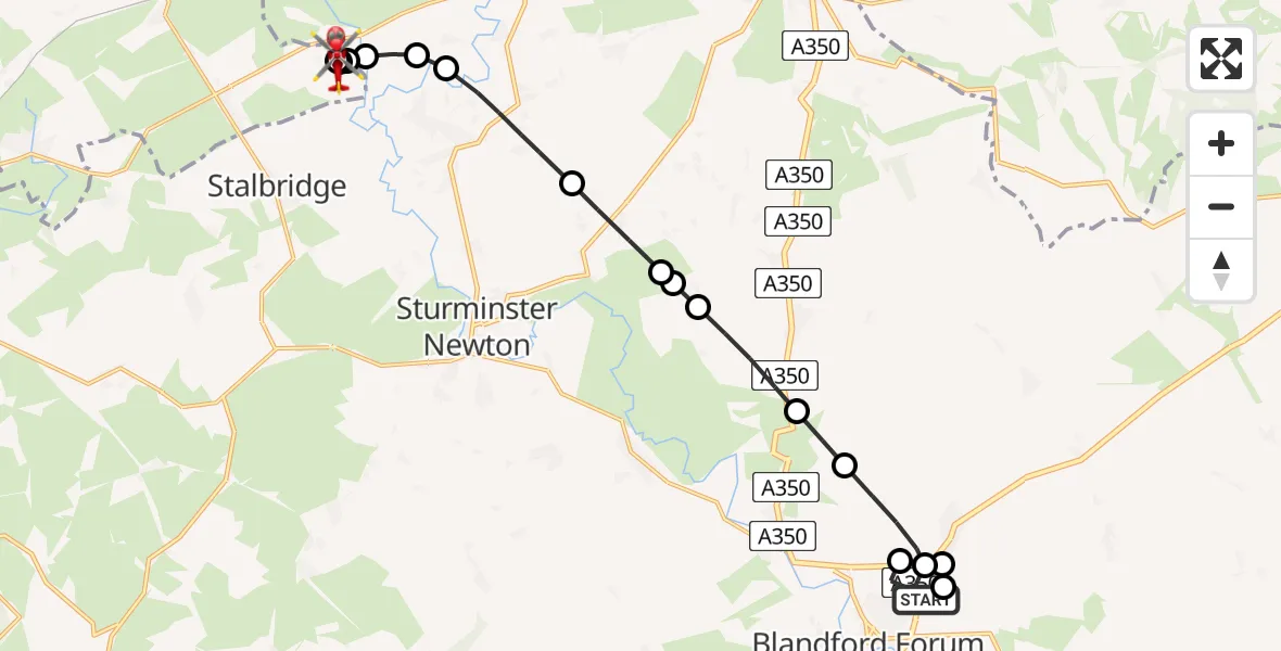Flight route Air Ambulance Helicopter Blandford Forum - Henstridge Airfield, 24 May 2026, 12:29
