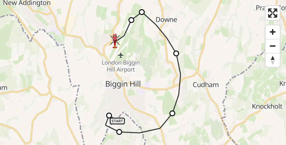 Flight route Air Ambulance Helicopter Tatsfield - London Biggin Hill Airport, 24 May 2026, 13:01