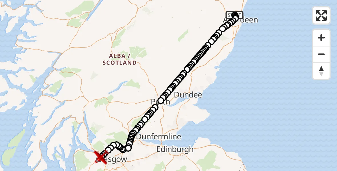 Flight route Air Ambulance Aircraft Aberdeen International Airport - Glasgow Airport, 24 May 2026, 13:03