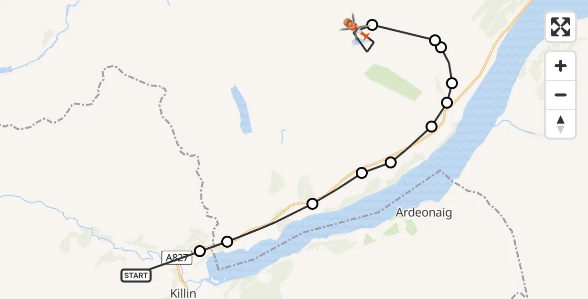 Flight route Coastguard Helicopter Stirling - Perth and Kinross, 24 May 2026, 13:29