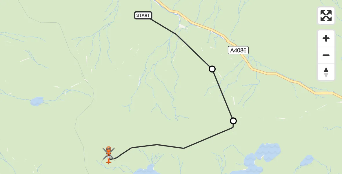 Flight route Coastguard Helicopter Nant Peris - Beddgelert, 24 May 2026, 13:42