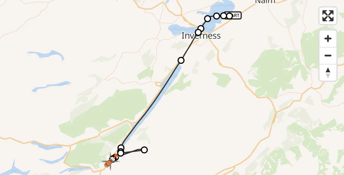Flight route Coastguard Helicopter Inverness Airport - Highland, 24 May 2026, 13:43