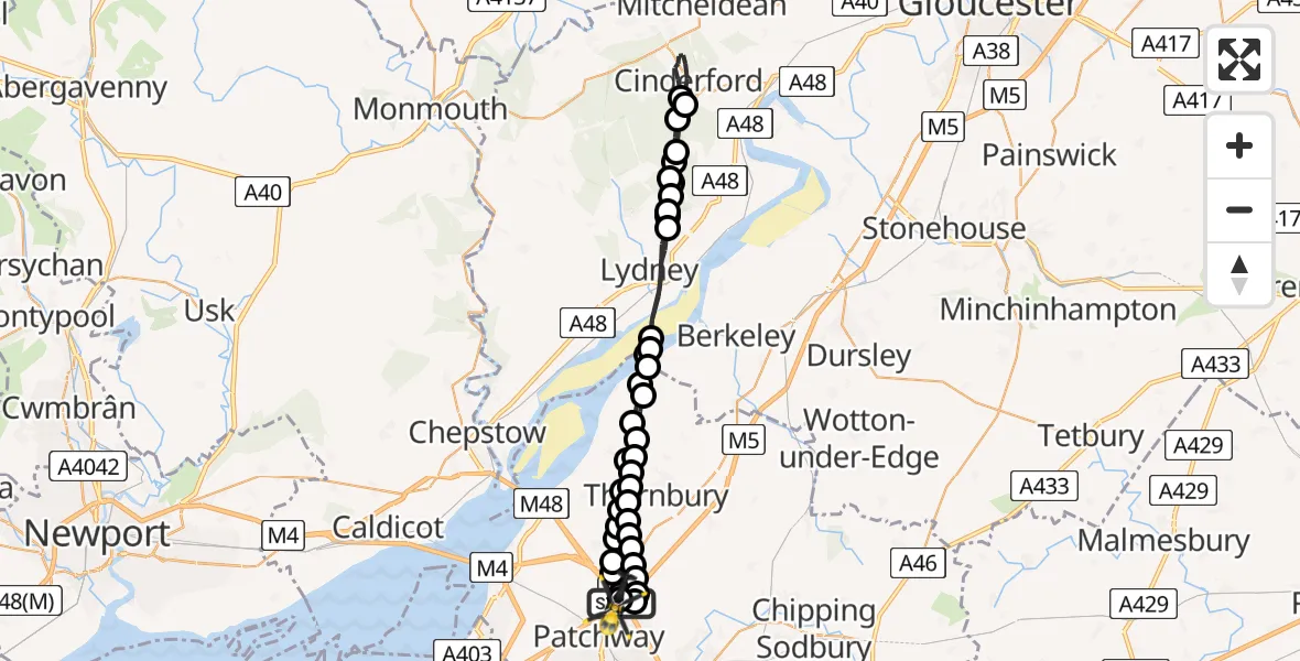Flight route Police Helicopter Almondsbury Helicopter Base - Almondsbury Helicopter Base, 24 May 2026, 13:48