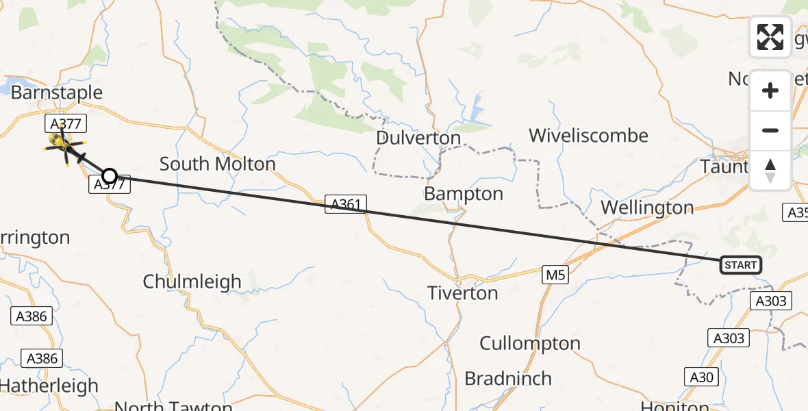 Flight route Police Helicopter Fyfett - North Devon, 24 May 2026, 13:54