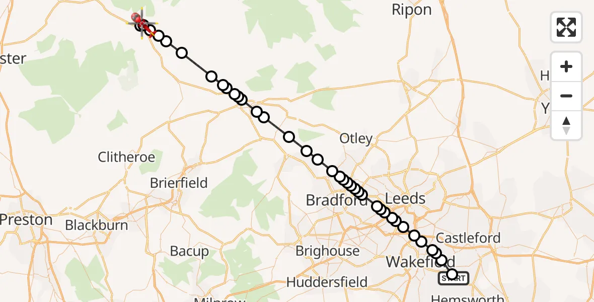 Flight route Air Ambulance Helicopter YAA Nostell Helicopter Port - Lawkland, 24 May 2026, 14:02