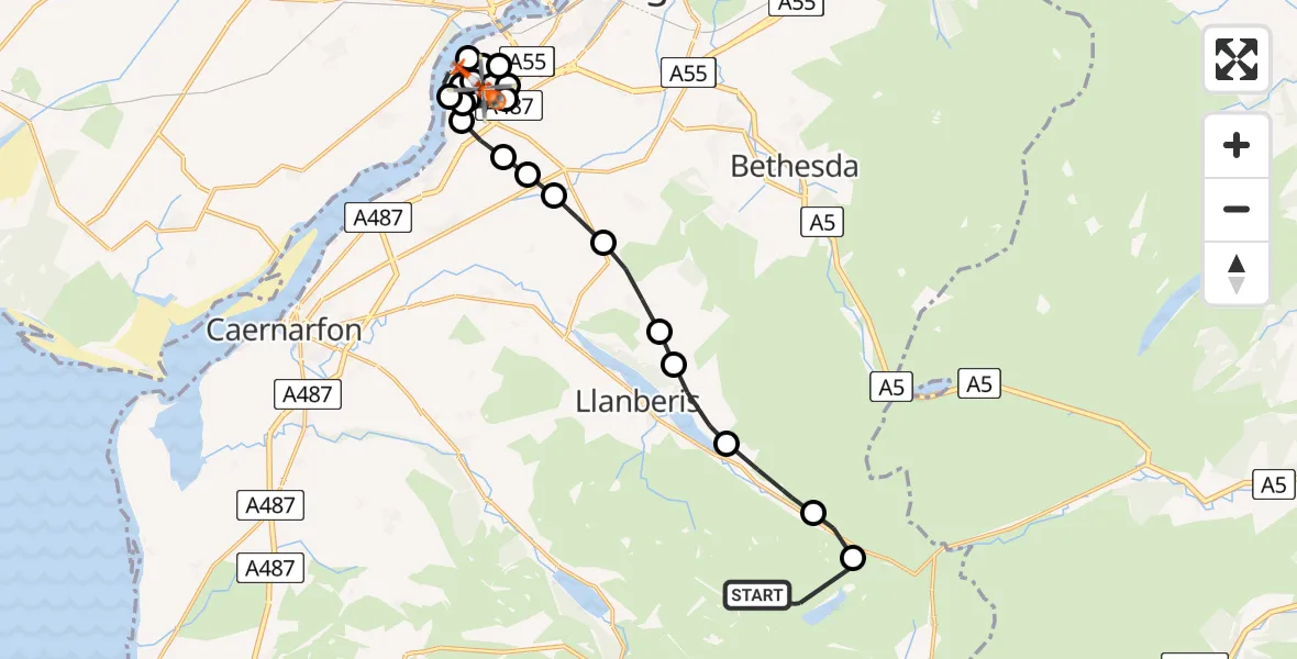 Flight route Coastguard Helicopter Beddgelert - Aber Pwll, 24 May 2026, 14:18