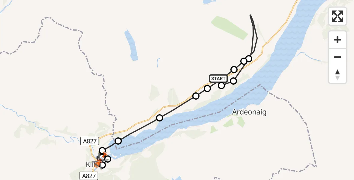 Flight route Coastguard Helicopter Carie - Killin, 24 May 2026, 14:34