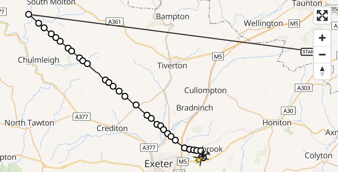 Flight route Police Helicopter Fyfett - Exeter International Airport, 24 May 2026, 14:35