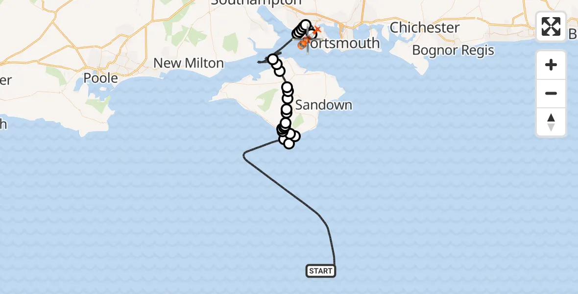 Flight route Coastguard Helicopter English Channel - Solent Airport, 24 May 2026, 14:53