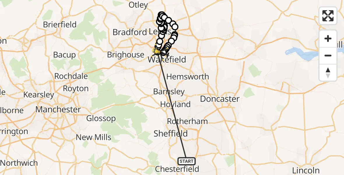 Flight route Police Helicopter Staveley - East Ardsley, 24 May 2026, 15:11